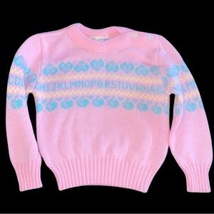 Vintage Alphabet Knit Sweater Pink Knitcraft
